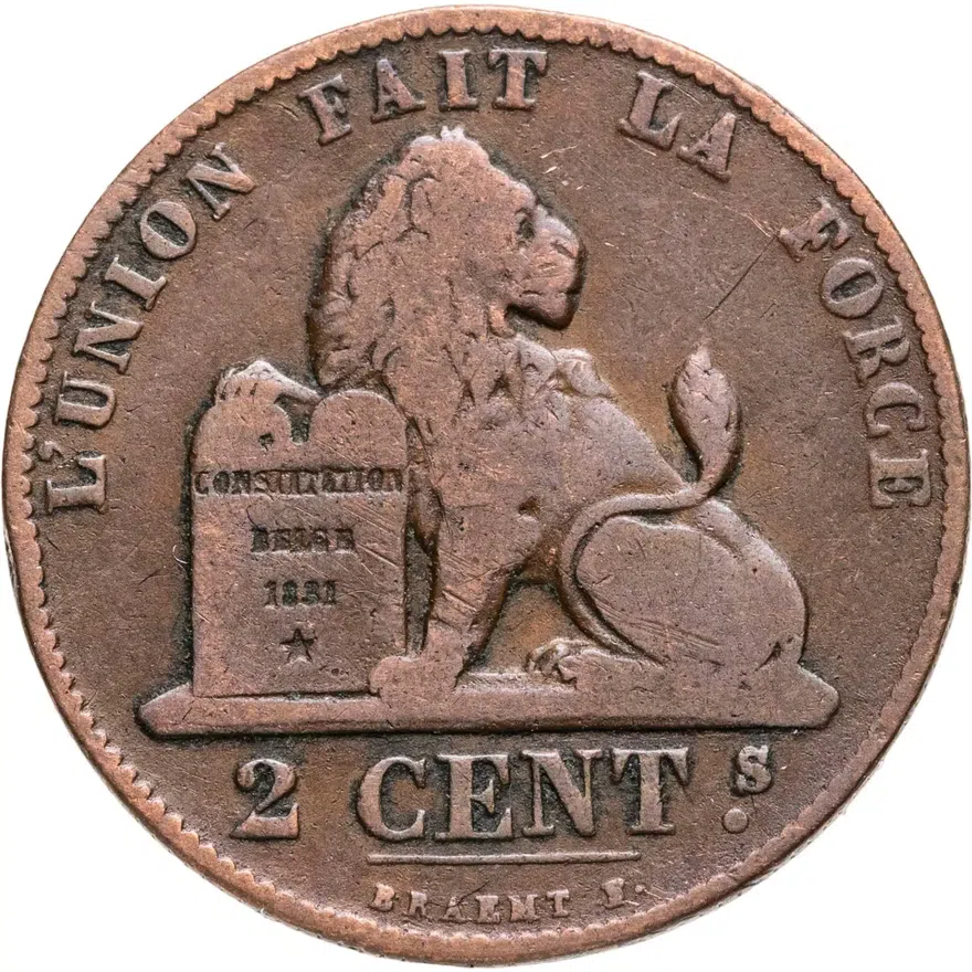 Бельгия 2 сантима (centimes) 1863