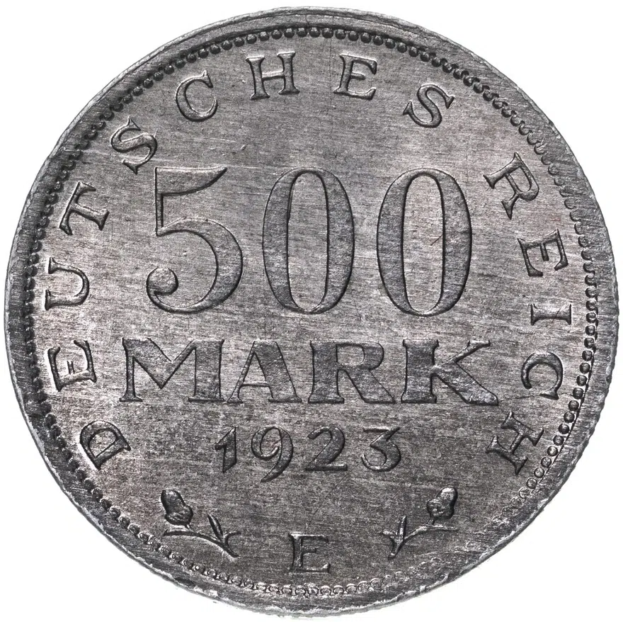 Германия 500 марок (mark) 1923 E  знак монетного двора "E" — Мульденхюттен, аверс