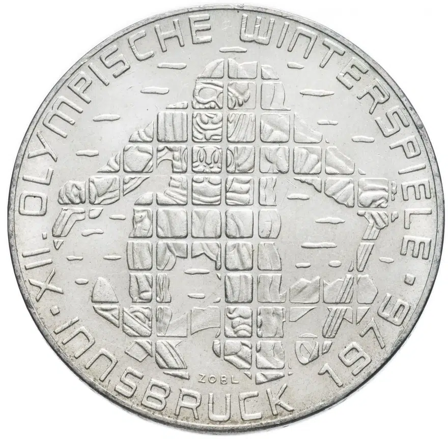 Австрия 100 шиллингов (shillings) 1975 "XII зимние Олимпийские Игры, Инсбрук 1976 - Лыжник"