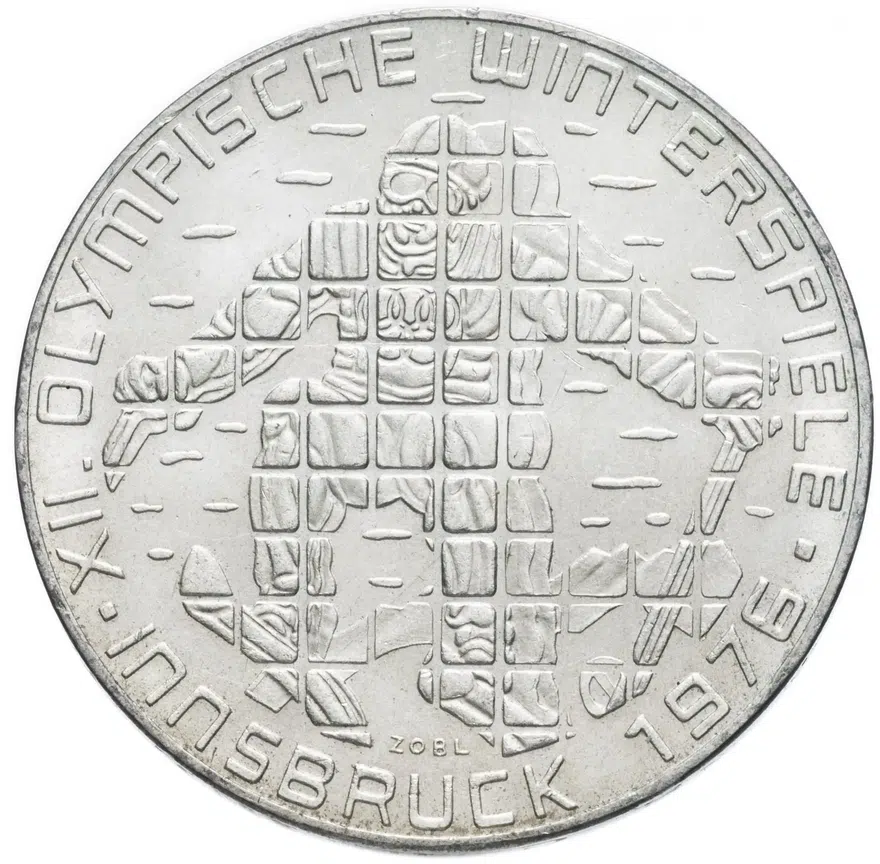 Австрия 100 шиллингов (shillings) 1975 "XII зимние Олимпийские Игры, Инсбрук 1976 - Лыжник", реверс