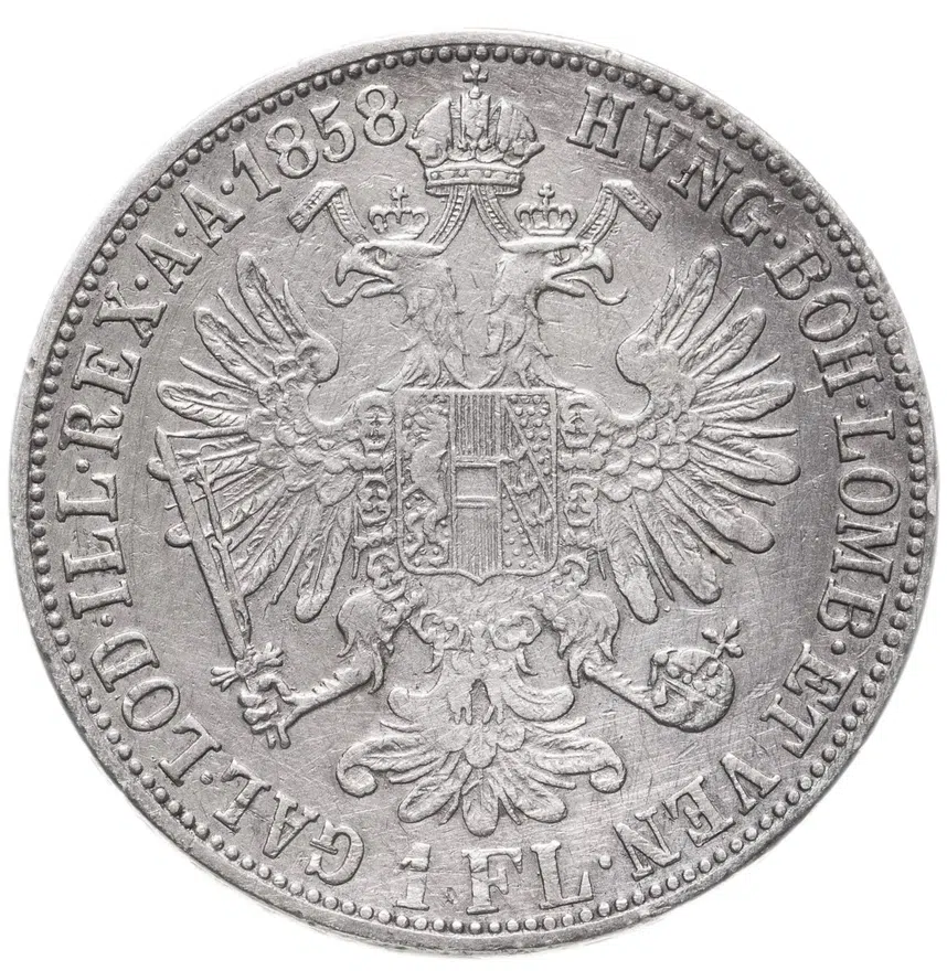 Австрия 1 флорин (florin) 1858 M  знак монетного двора "M" - Милан