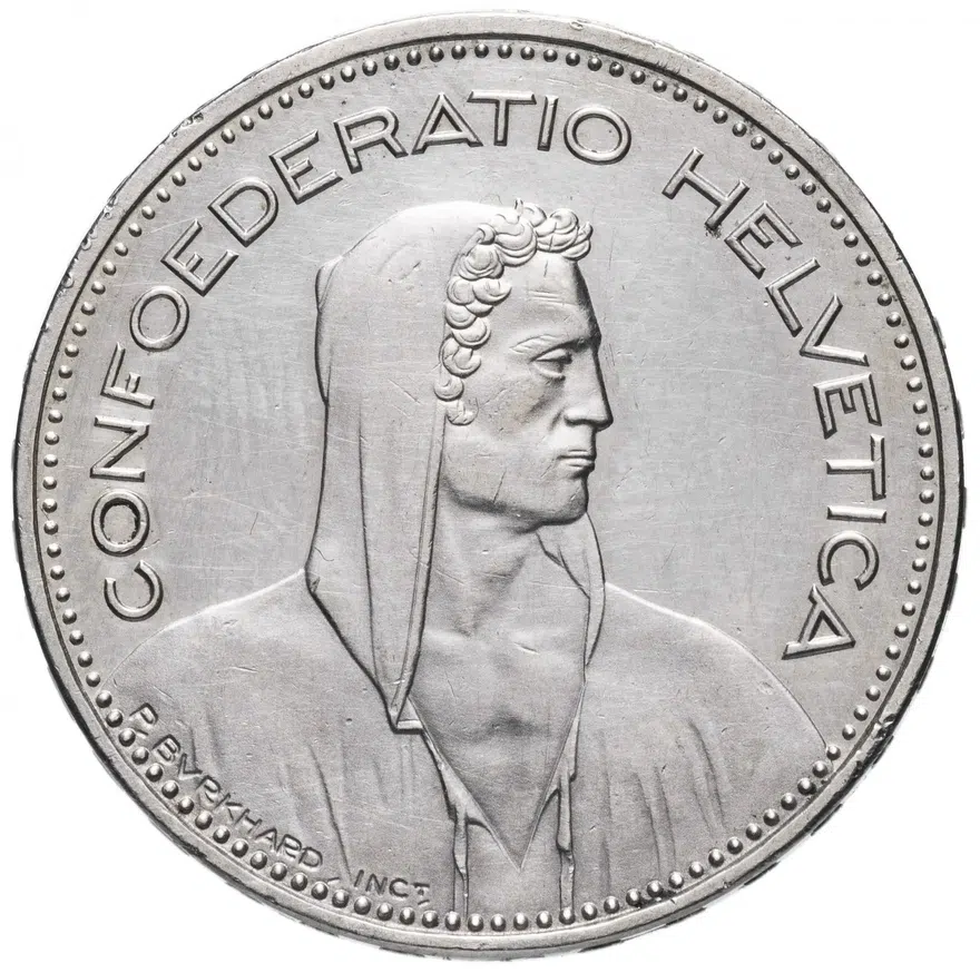 Швейцария 5 франков (francs) 1995, аверс
