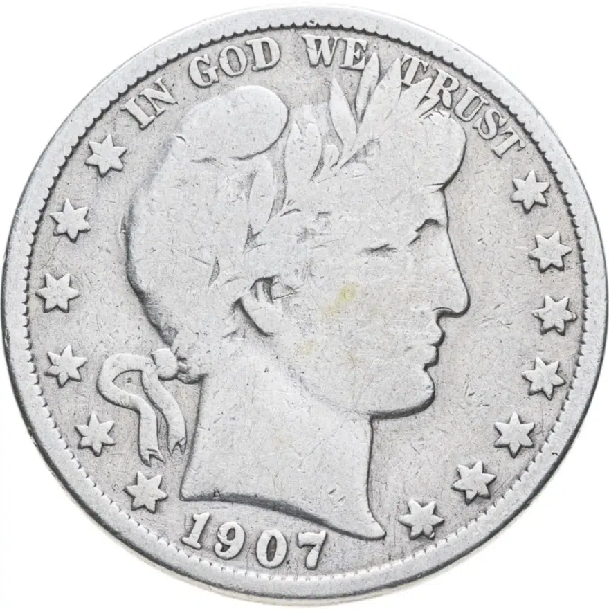 США 50 центов (1/2 доллара, half dollar) 1907 O 50 центов Барбера знак монетного двора: "O" - Новый Орлеан