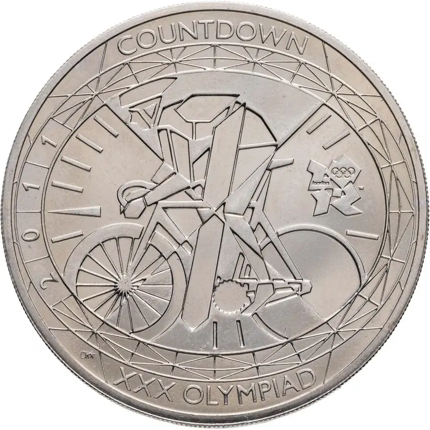 Великобритания 5 фунтов (pounds) 2011 Игры XXX летней Олимпиады Лондон-2012 - велосипедный спорт. Обратный отсчет «1» год, аверс