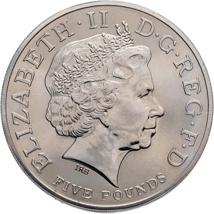 Великобритания 5 фунтов (pounds) 2011 Игры XXX летней Олимпиады Лондон-2012 - велосипедный спорт. Обратный отсчет «1» год, реверс
