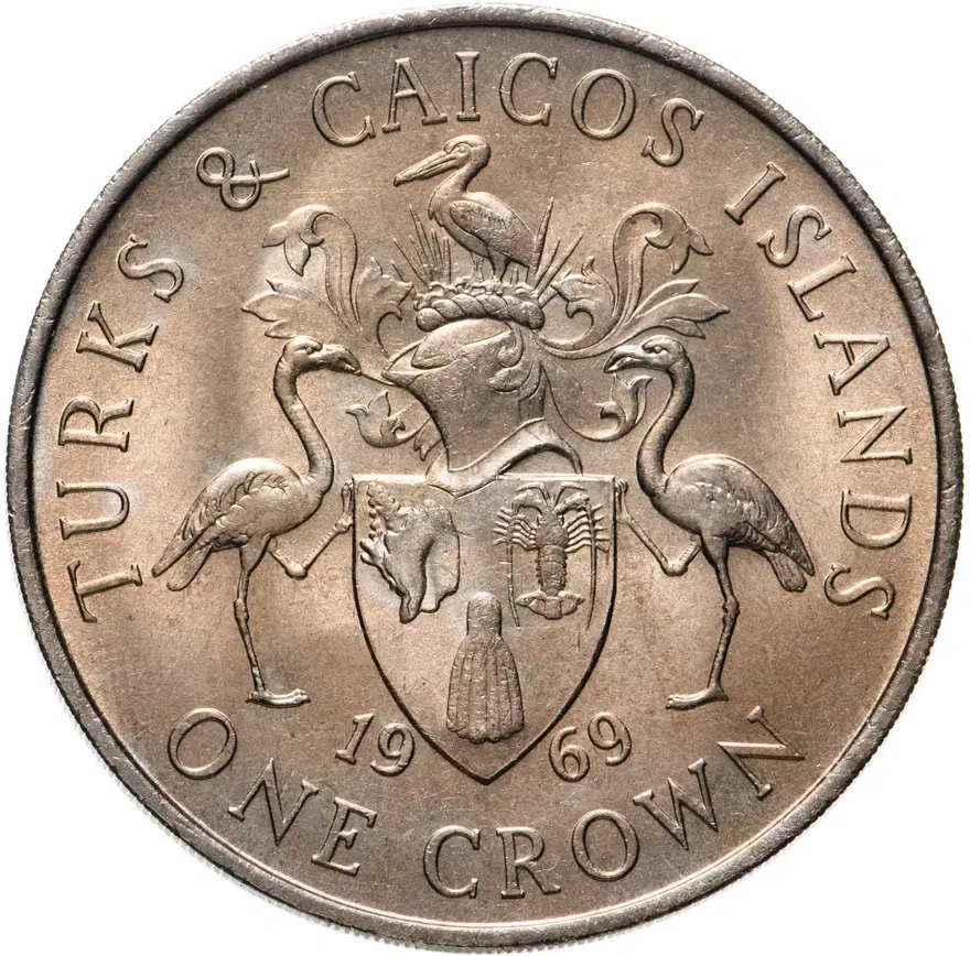 Тёркс и Кайкос 1 крона (crown) 1969, аверс