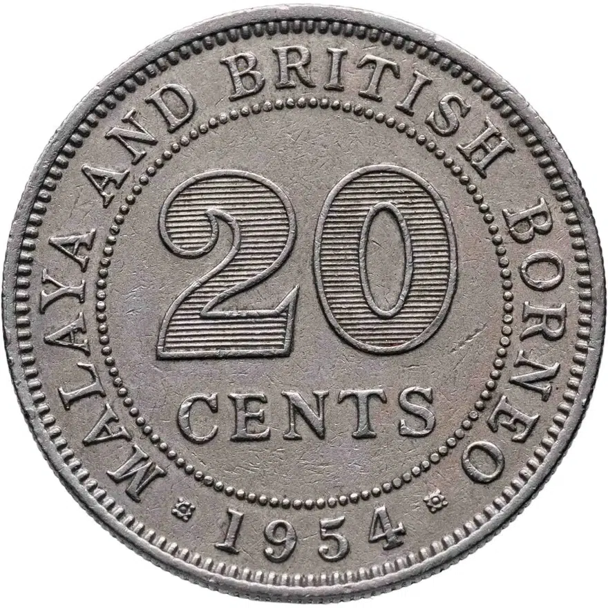 Малайя и Британское Борнео 20 центов (cents) 1954