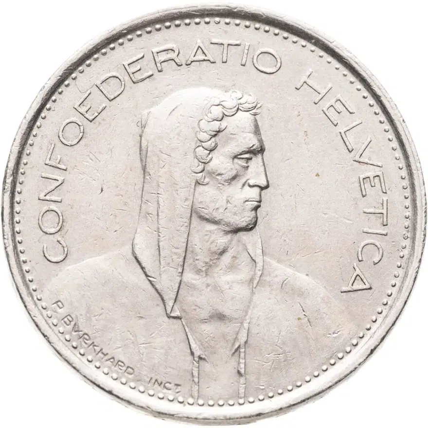 Швейцария 5 франков (francs) 1973, аверс