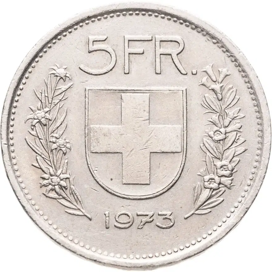 Швейцария 5 франков (francs) 1973, реверс