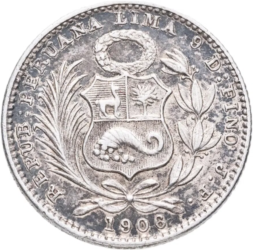 Перу 1 динеро (10 сентаво, dinero) 1906, реверс