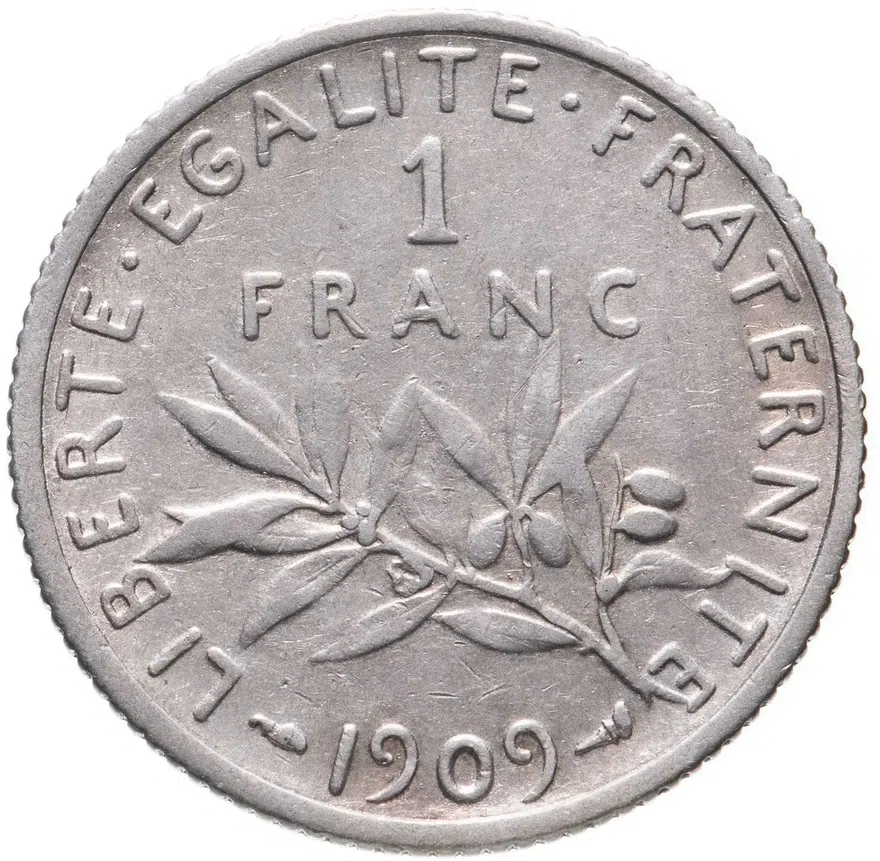 Франция 1 франк (franc) 1909, реверс