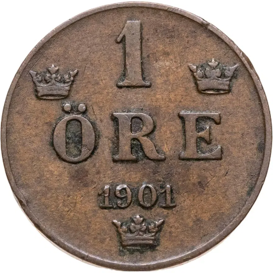 Швеция 1 эре (ore) 1901, аверс