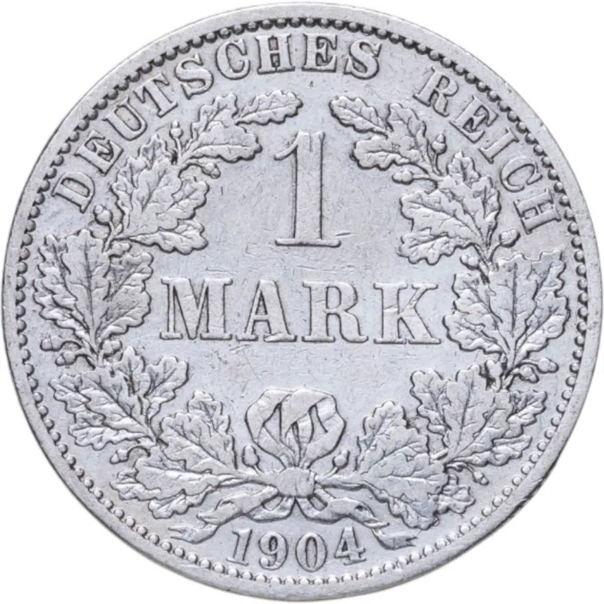 Германия 1 марка (mark) 1904 A  знак монетного двора: "A" - Берлин, аверс