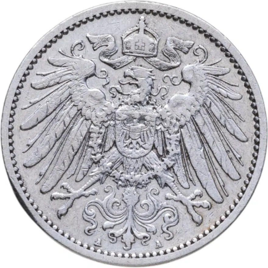 Германия 1 марка (mark) 1904 A  знак монетного двора: "A" - Берлин, реверс