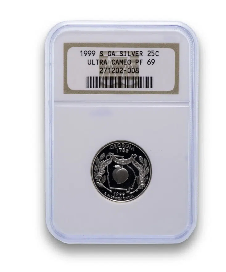 США 25 центов (квотер, 1/4 доллара, quarter dollar) 1999  Джорджия в слабе NGC PF69 UCAM