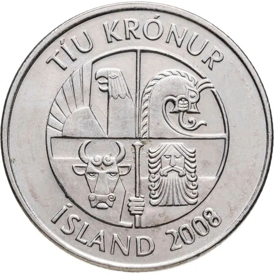 Исландия 10 крон (kronur) 2008, реверс