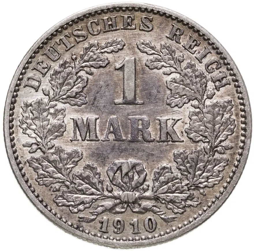 Германия 1 марка 1910 G   знак монетного двора: "G" - Карлсруэ