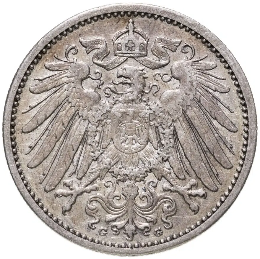 Германия 1 марка 1910 G   знак монетного двора: "G" - Карлсруэ, реверс