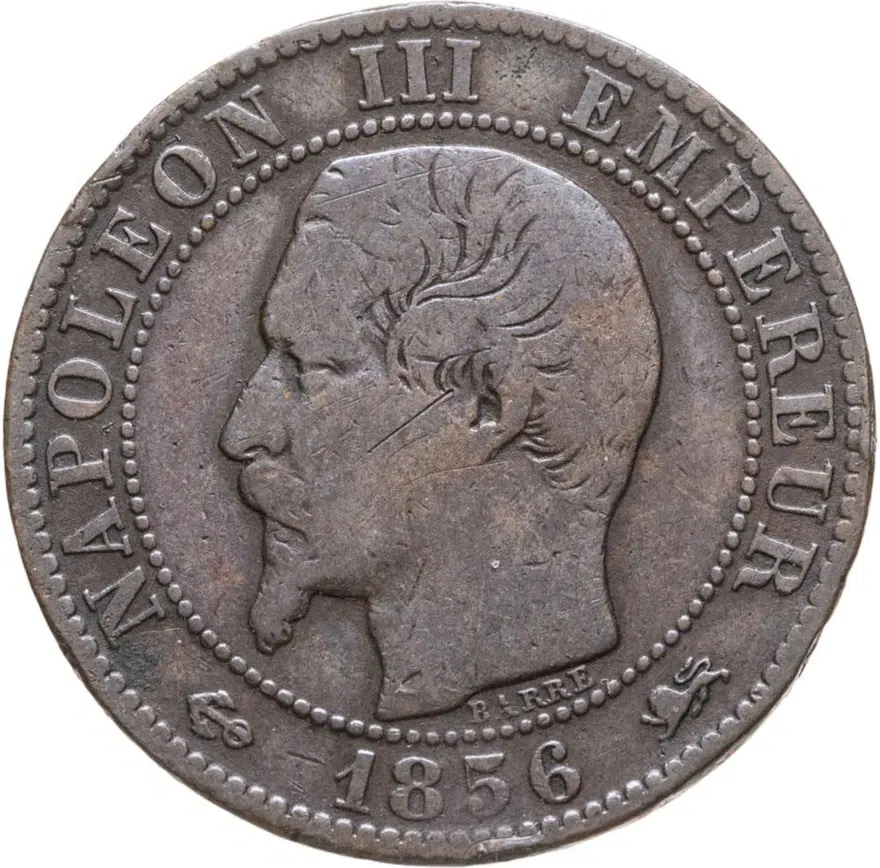Франция 5 сантимов (centimes) 1856 D  знак монетного двора: "D" - Лион, аверс