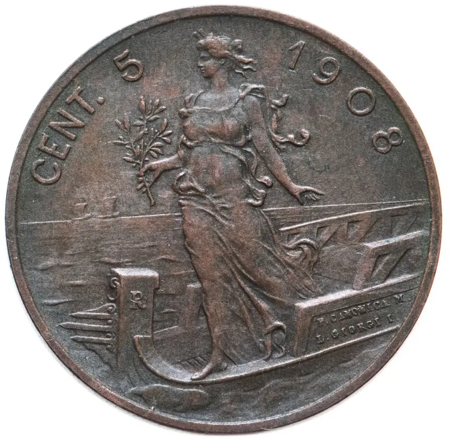 Италия 5 чентезимо (centesimi) 1908