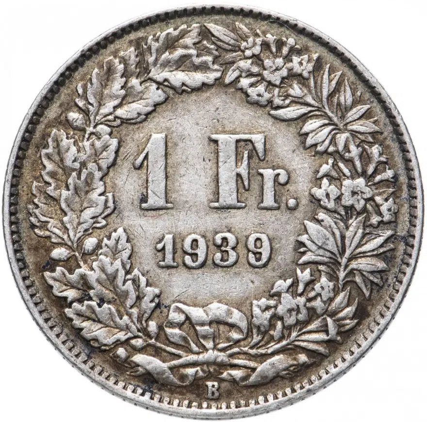 Швейцария 1 франк (franc) 1939, аверс