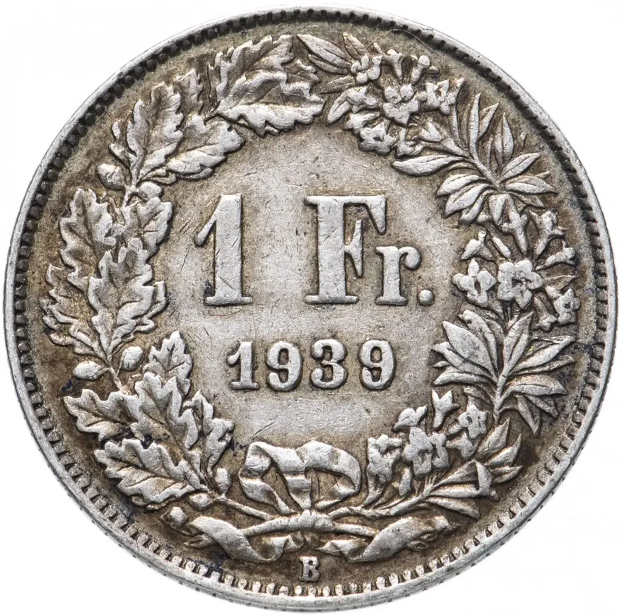 Швейцария 1 франк (franc) 1939, реверс