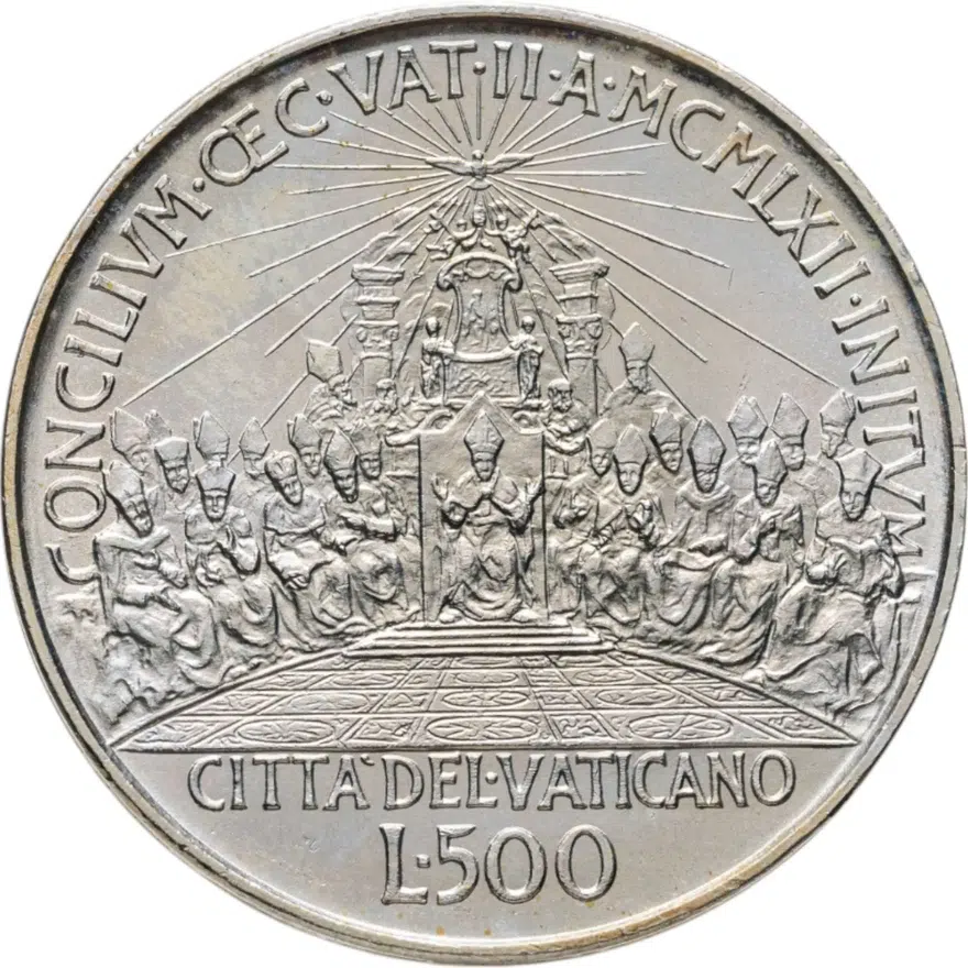 Ватикан 500 лир (lire) 1962  Второй Вселенский собор, реверс
