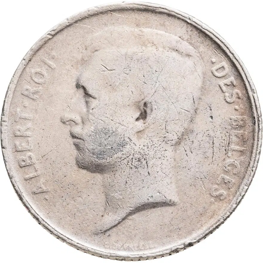 Бельгия 1 франк (franc) 1910  Надпись на французском - 'ALBERT ROI DES BELGES'