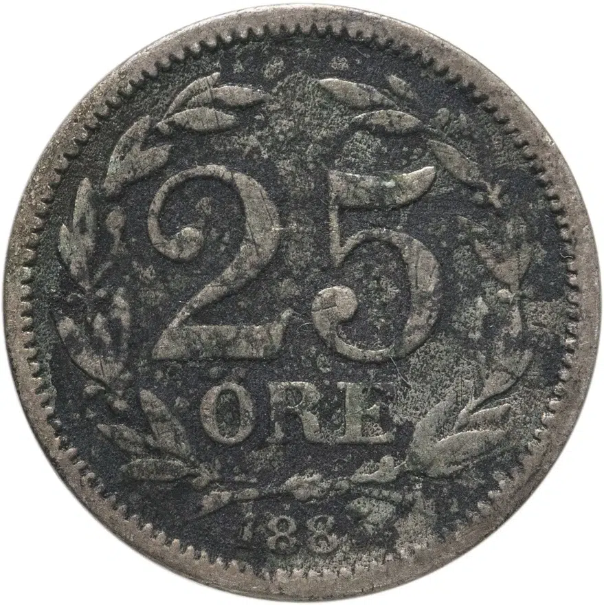 Швеция 25 эре (ore) 1885  Большой размер надписей