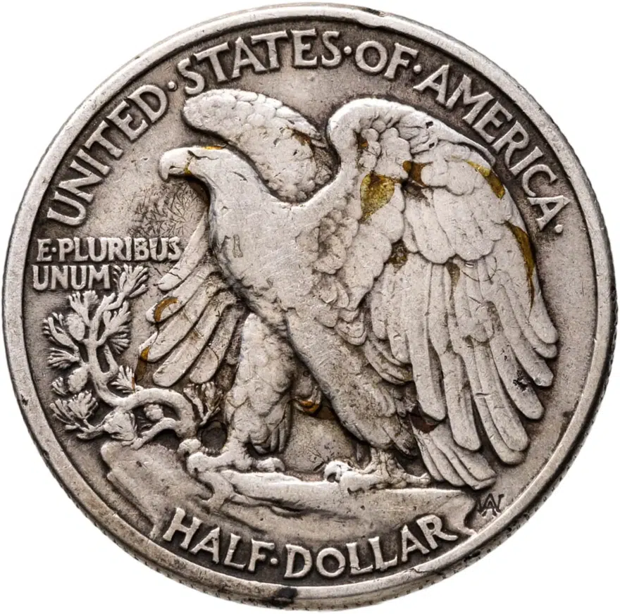 США 50 центов (1/2 доллара, half dollar) 1947  Walking Liberty Half Dollar Без отметки монетного двора, реверс