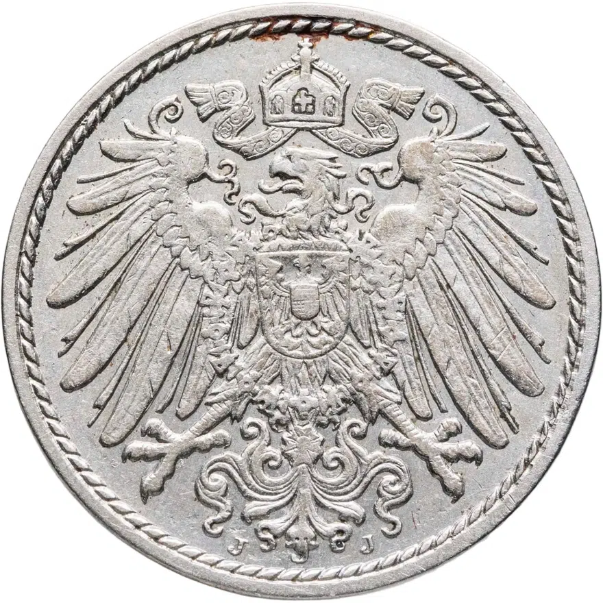 Германия 5 пфеннигов (pfennig) 1912 J  знак монетного двора: "J" - Гамбург, реверс