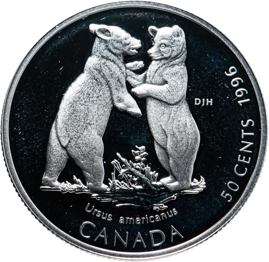 Канада 50 центов (cents) 1996  Детёныши диких животных - Медвежата, аверс