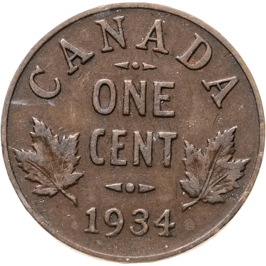 Канада 1 цент (cent) 1934, аверс