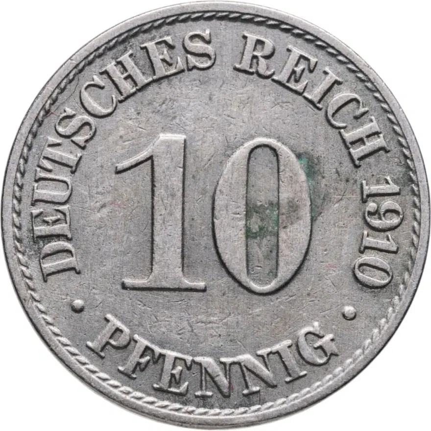 Германия 10 пфеннигов (pfennig) 1910 A  знак монетного двора: "A" - Берлин