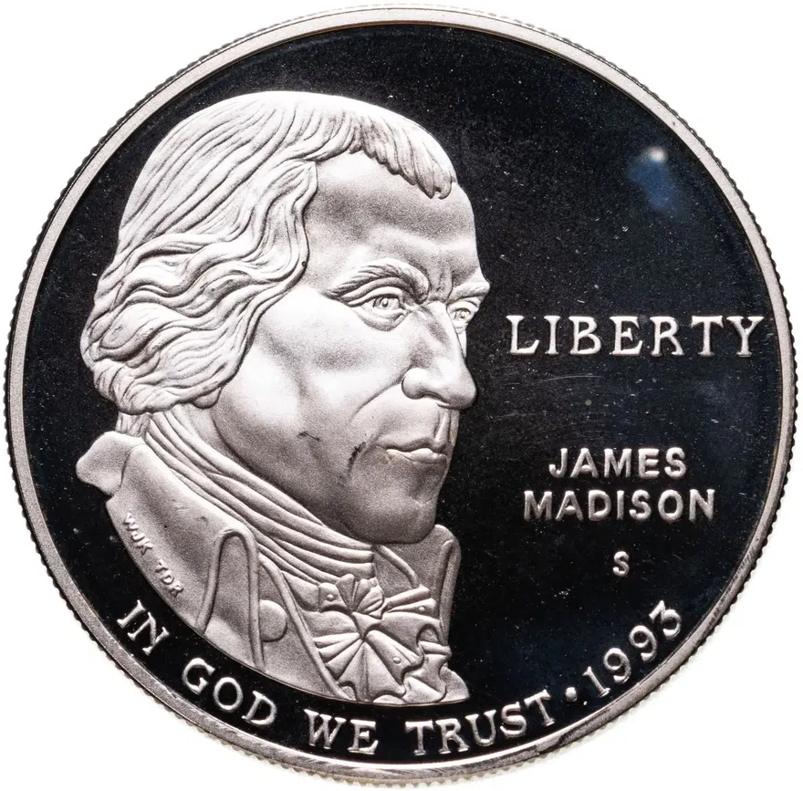 1 доллар (dollar) 1993 S Proof "Билль о правах, Джеймс Мэдисон"