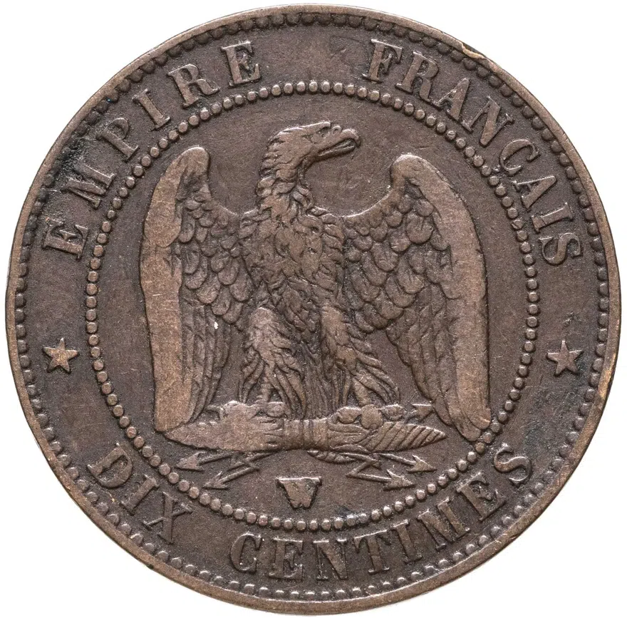 Франция 2 сантима (centimes) 1856 W  знак монетного двора: "W" - Лилль