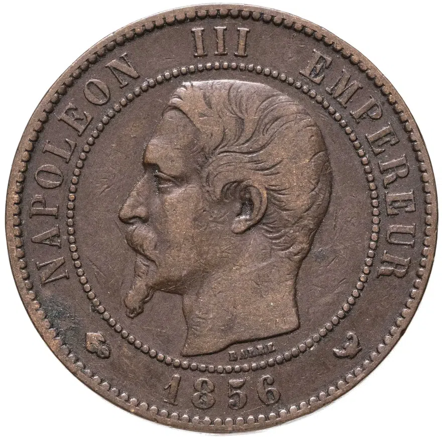 Франция 2 сантима (centimes) 1856 W  знак монетного двора: "W" - Лилль, реверс
