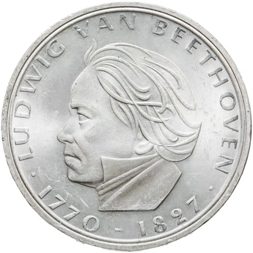 Германия 5 марок (deutsche mark) 1970  200 лет со дня рождения Людвига ван Бетховена