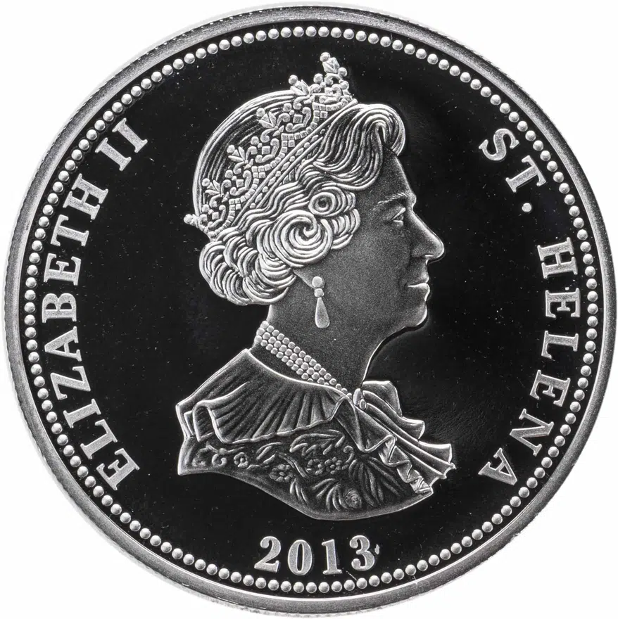 Остров Святой Елены 25 пенсов (pence) 2013  Наполеоновские войны - Наполеон с Бетси Балькомб, реверс