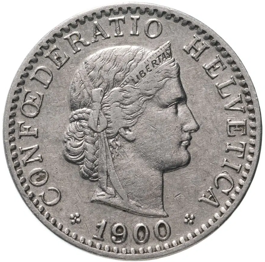 Швейцария 20 раппенов (rappen) 1900, реверс