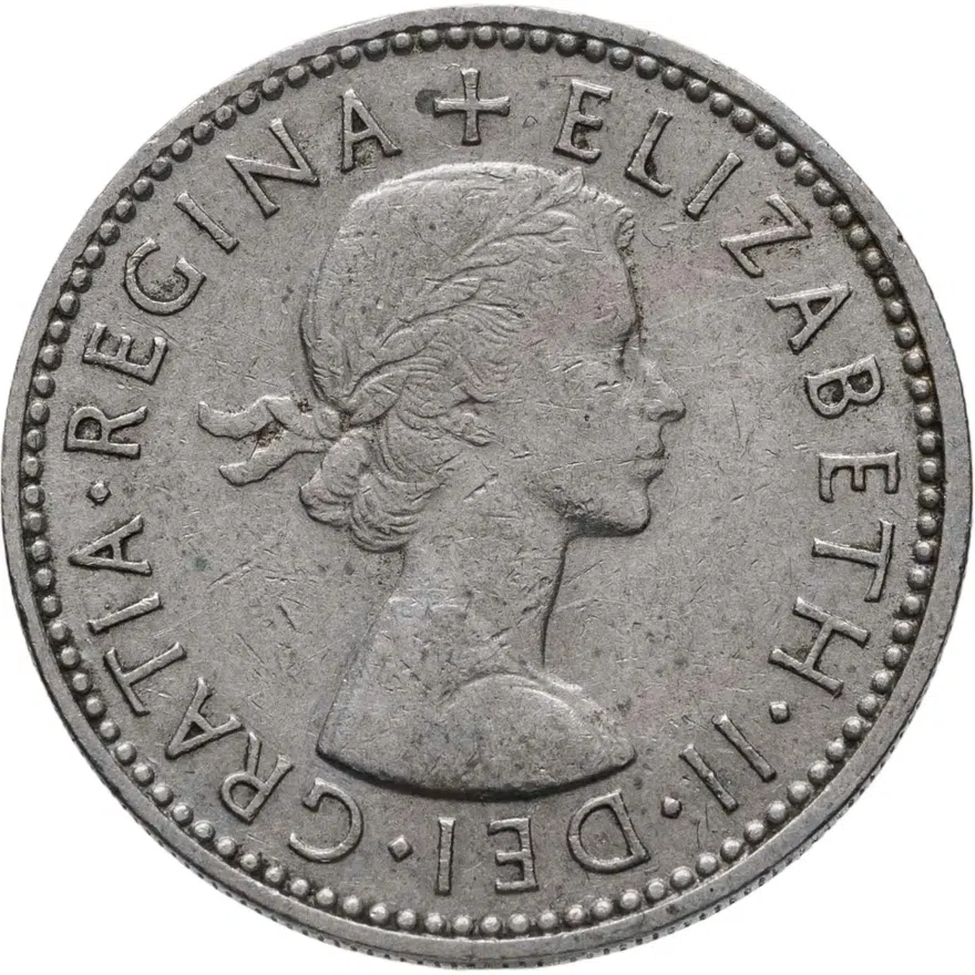 Великобритания 1 шиллинг (shilling) 1958  Английский герб - 3 льва внутри коронованного щита, реверс