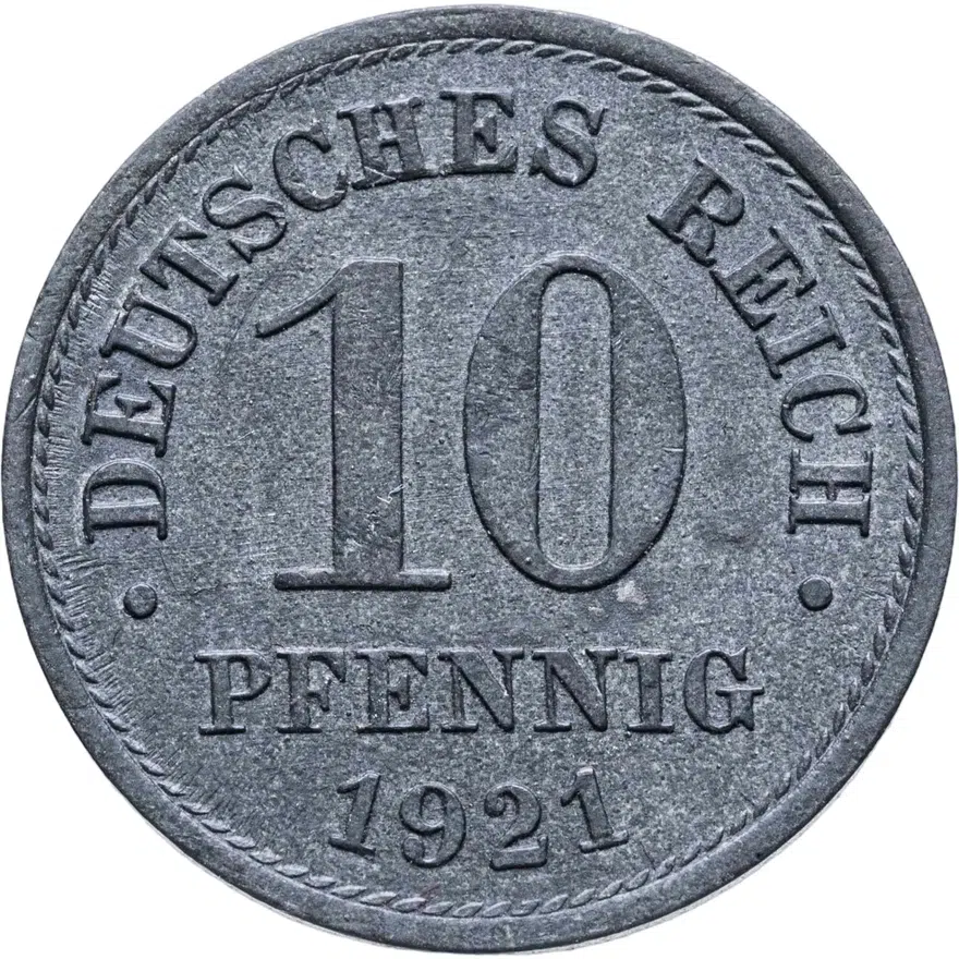 Германия 10 пфеннигов (pfennig) 1921 Цинк /не магнетик/, аверс