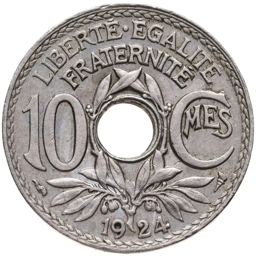 Франция 10 сантимов (centimes) 1924 Рог изобилия  знак монетного двора: "Рог изобилия": - Париж, аверс