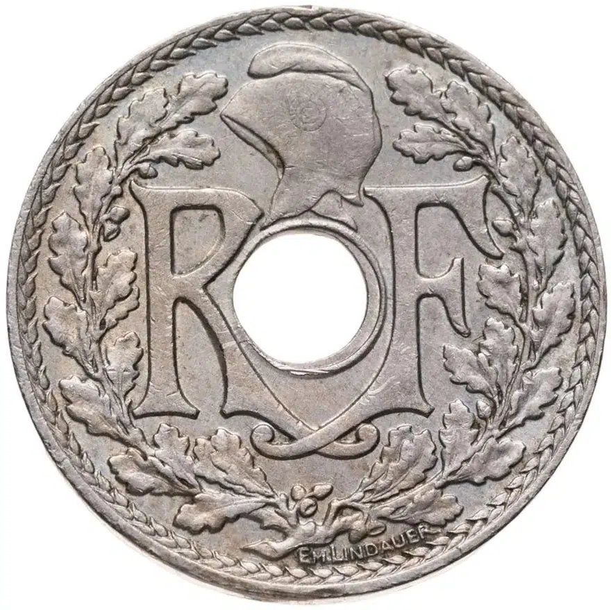 Франция 10 сантимов (centimes) 1924 Рог изобилия  знак монетного двора: "Рог изобилия": - Париж, реверс