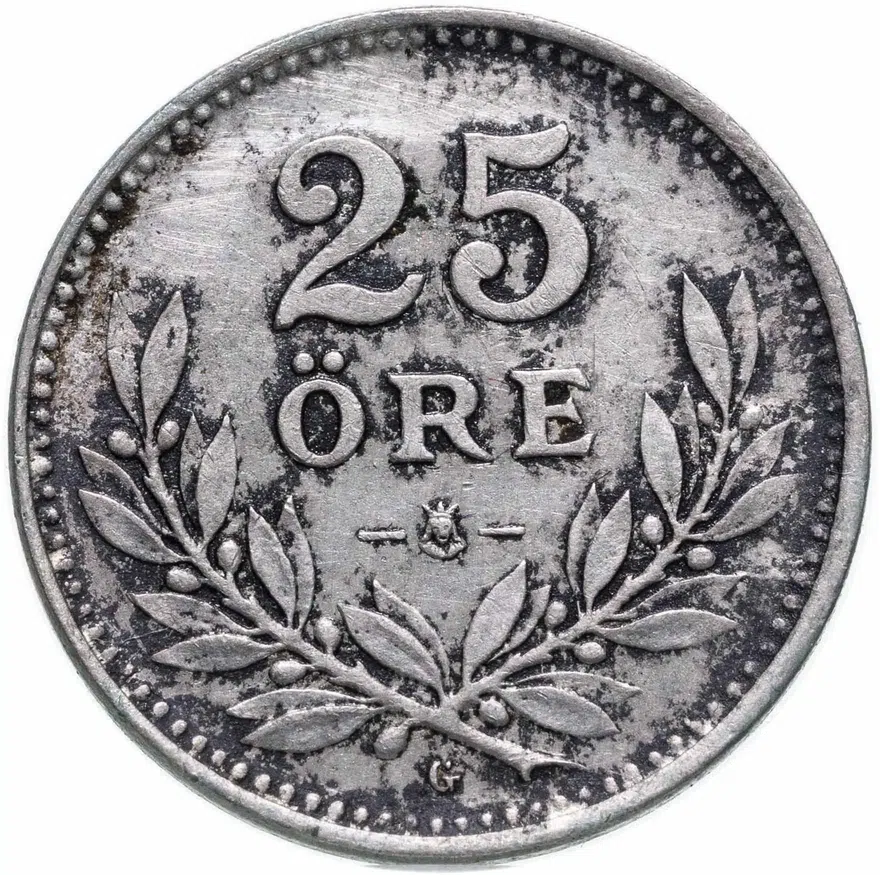 Швеция 25 эре (ore) 1936, реверс