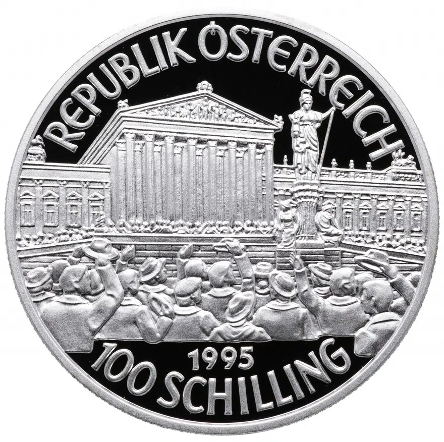 Австрия 100 шиллингов (shillings) 1995 "Первая республика" в футляре с сертификатом