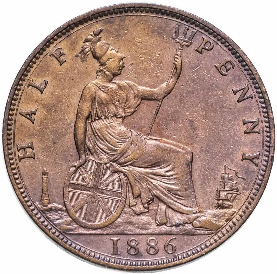 Великобритания 1/2 пенни (penny) 1886, реверс
