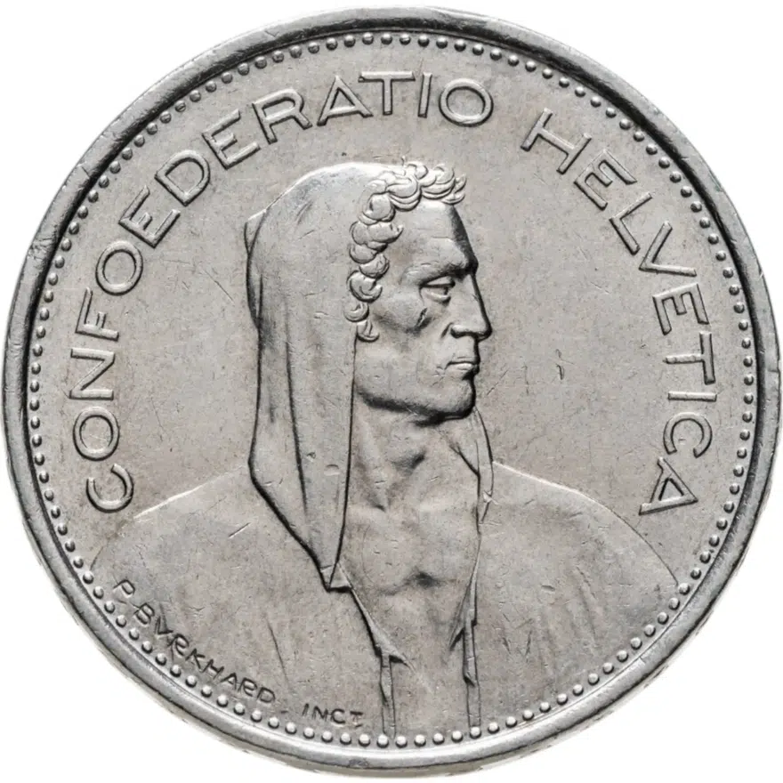 Швейцария 5 франков (francs) 1970, аверс