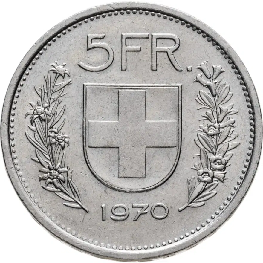Швейцария 5 франков (francs) 1970, реверс