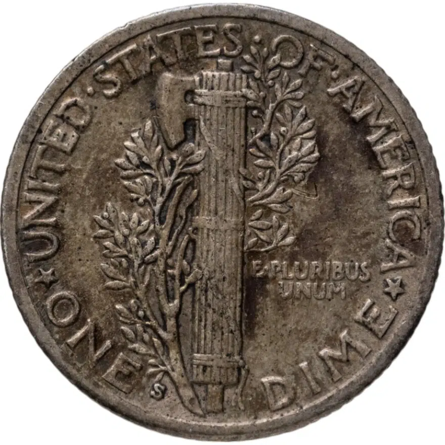 США 10 центов (дайм, one dime) 1937 знак монетного двора: "S" - Сан-Франциско, реверс